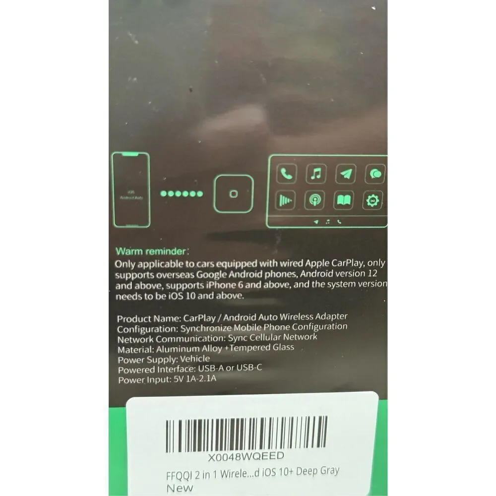 FFQQI 2 in 1 Wireless CarPlay Android Auto Adapter, New in Box